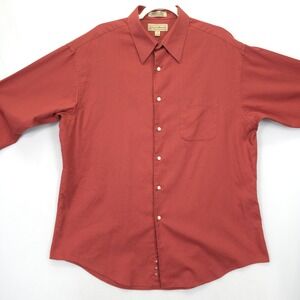 Craft & Barrow Men's Rust Red Herringbone Twill Button-Up Shirt 17 32/33